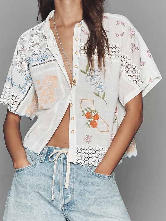 Anthropologie Tops - NWOT By Anthropologie 100% Cotton Embroidered Buttondown Shirt Size XL